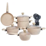 Batterie de Cuisine 23 Pièces en Granite Blanc Cassé - Sizar