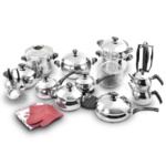 batterie de cuisine inox - 38piéces- rouge/noir