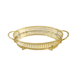 Plateau rond doré à pieds – Design oriental chic avec poignées latérales