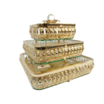 Set de 3 boîtes décoratives empilables – Verre et métal doré gravé