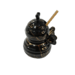 Pot à miel en céramique noir marbré avec couvercle et cuillère