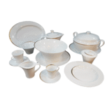 Service de table en porcelaine blanche avec liseré doré