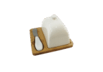 Beurrier en bambou avec couvercle en céramique blanche et couteau