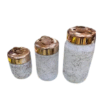 Set de 3 bocaux effet marbre blanc avec couvercles dorés/cuivrés