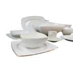Service de table porcelaine blanc carrée avec bord doré – Image 2