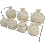 Pots de rangement épices céramiques embossés pointées - Blanc