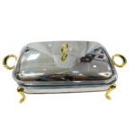 Soupière / Réchaud rectangulaire en inox avec poignées dorées