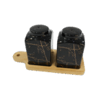 Plateau rond/carré en bambou aspect marbre, sel et poivre, 2 pièces - Noir