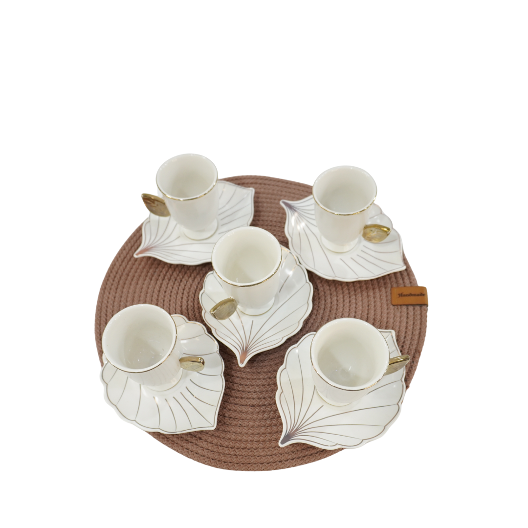 37 Service à café C6 – Blanc & doré avec design feuille – Image 1