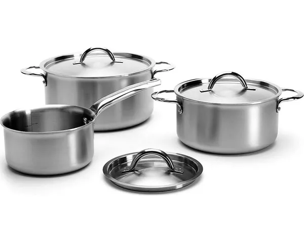 3casseroles inox avec couvercles ronds Batterie de cuisine inox 3‑couches 3‑pièces – Image 1
