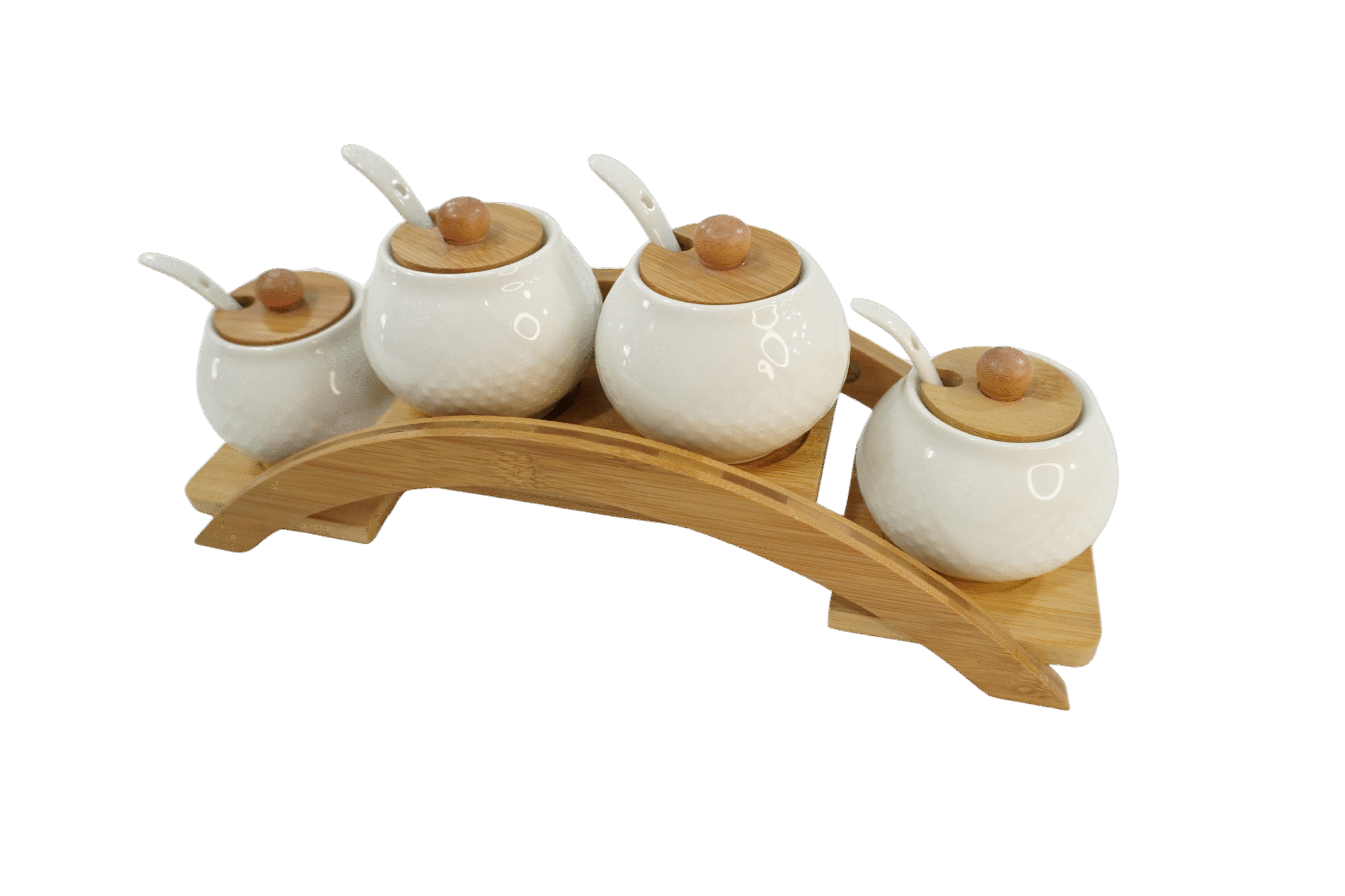 5befdf13-0c8c-4930-a8c7-10dc62188230 Set de Bocaux à Épices en Céramique avec Couvercles en Bambou – 4 pièces avec Support – Image 1