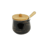 Saucière en céramique Noir et Or avec couvercle en bois