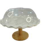 Plat à Gâteaux sur Pied de 27 cm avec Cloche en Verre & Pied en Bois
