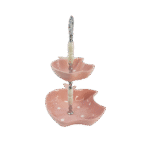 Présentoir à Gâteaux 2 Niveaux – Forme Pomme Rose à Pois Blancs