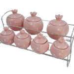 Pots de rangement épices céramiques embossés pointées - Rose poudré