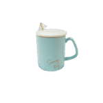 Mug en Céramique avec Couvercle et Cuillère - Bleu