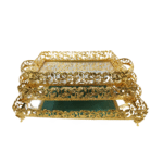 Ensemble de 3 plateaux dorés à motifs floraux