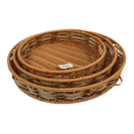 Lot de 3 plateaux ronds en osier tressé – beige clair