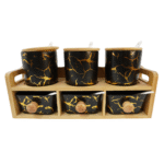 Ensemble de pots à épices en céramique avec support en bois