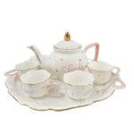 Service à Thé/Café en Céramique Blanche avec Détails Rose et Doré