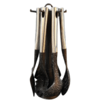 Ensemble d’ustensiles de cuisine en plastique noir avec poignées en inox argenté