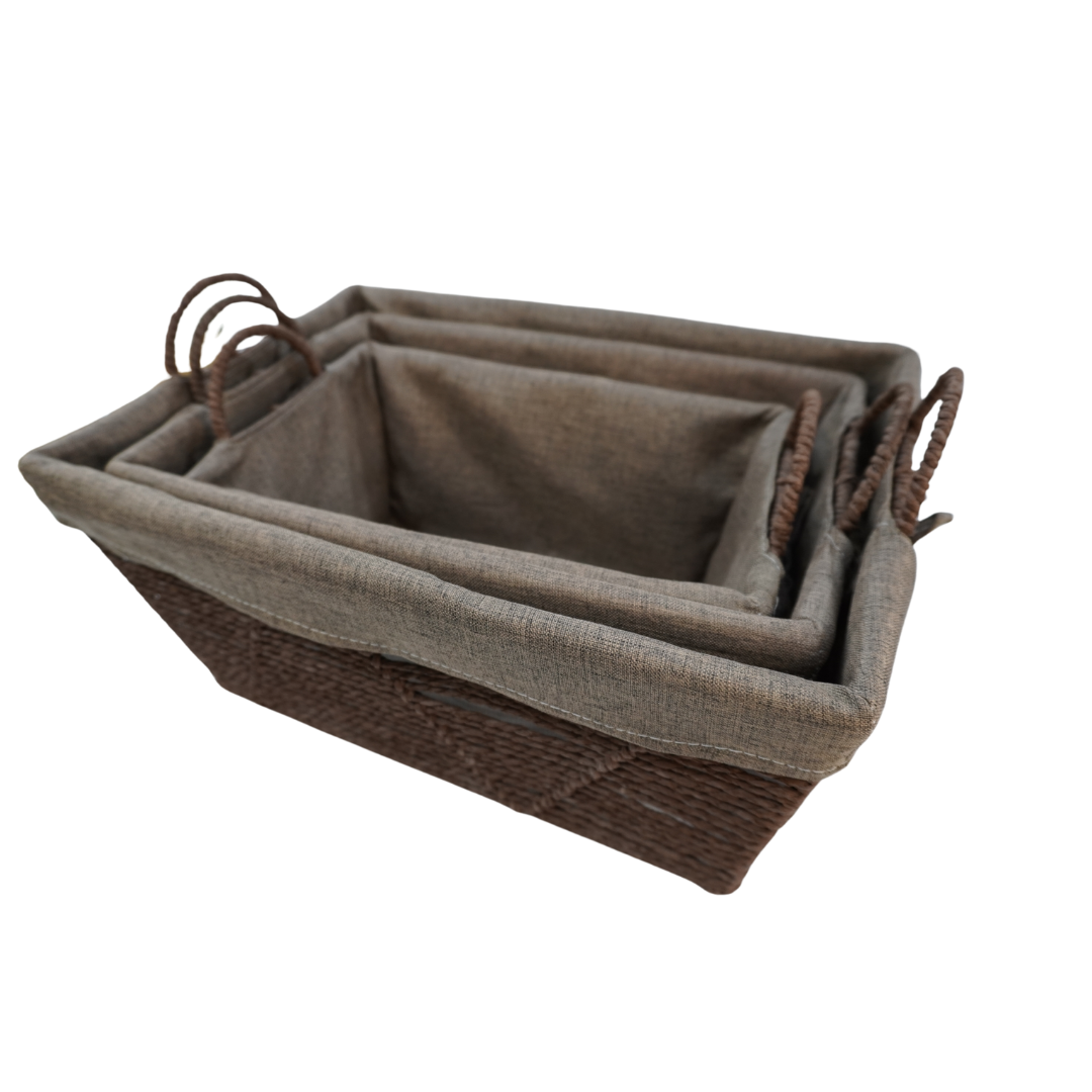 Modèle design (23) Série de 3 paniers en rotin avec doublure tissu – Marron foncé – Image 1
