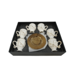 Service à café en porcelaine – Tasses blanches & sous-tasses dorées