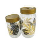 Lot de 2 pots à épices – Verre & motif feuilles