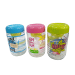 Série de pots de rangement – Verre transparent & couvercles colorés