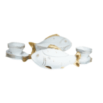 Service en porcelaine en forme de poisson avec dorures