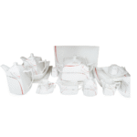 Service de table en porcelaine – Blanc élégant à rayures rouges