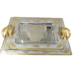 Lot de 3 plateaux de service – Inox  & poignées dorées