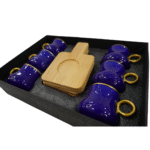 Service à café C6 – Verre bleu & bois