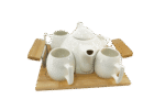 Service à Café & Thé – 4 Tasses en Céramique avec Théière et Support en Bois – Image 2