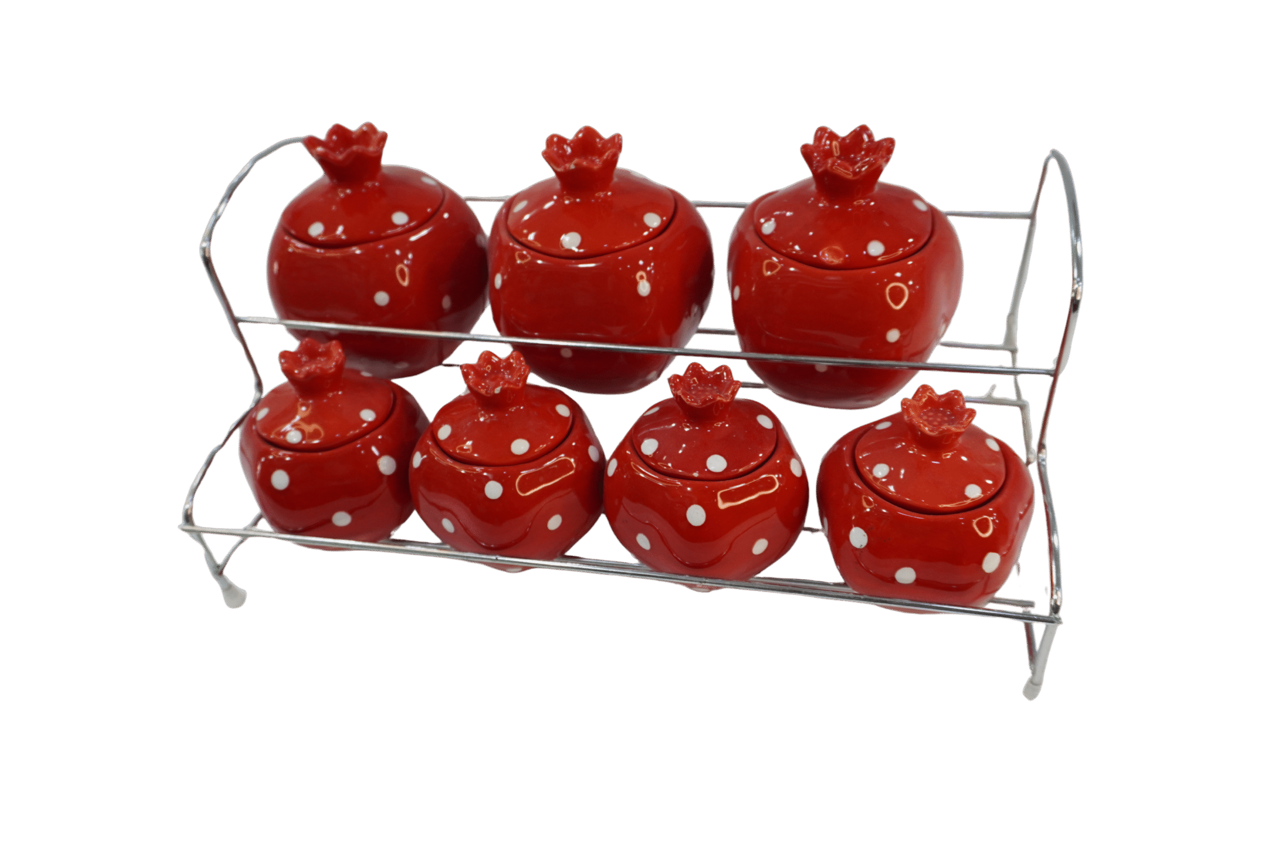 cf3f805b-23bf-4a2d-80e4-efcb5215a346 Pots de rangement épices céramiques embossés pointées - Rouge – Image 1