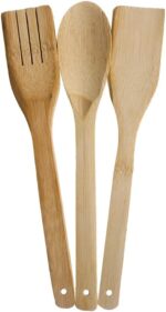 Lot de 3 ustensiles en bambou : cuillère, fourchette et spatule