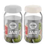 Lot de 2 pots à épices en verre transparent – 1400 ml (Gris & Blanc)