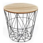 Panier de rangement rond – structure métallique & plateau bois