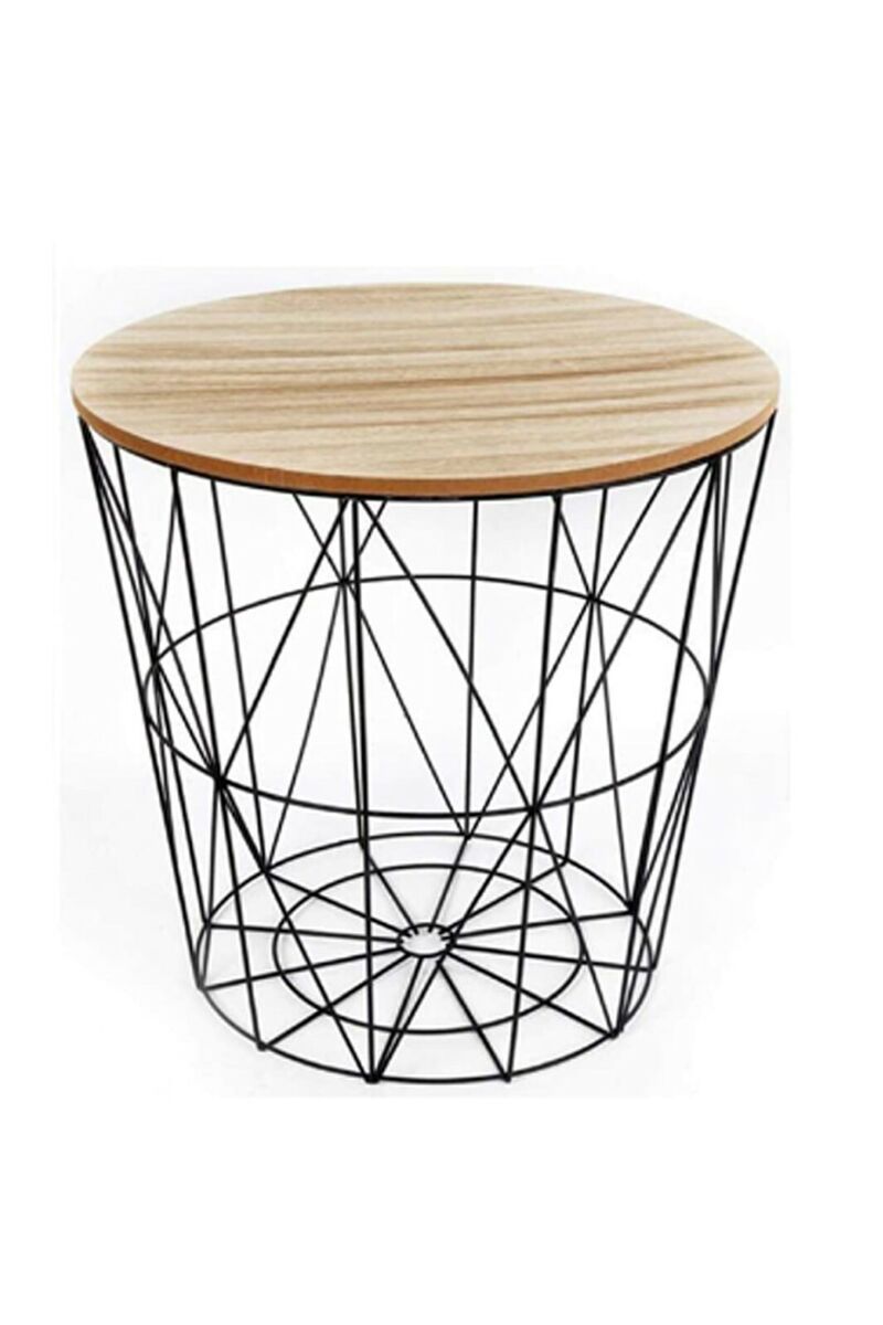 s-l1200 Panier de rangement rond – structure métallique & plateau bois – Image 1