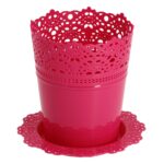 Cache-pot décoratif en plastique ajouré – avec soucoupe - multicolore