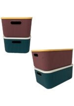 Boîte de rangement en plastique (3 tailles) - Marron/Vert – Image 2