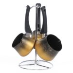 Set de 3 pots à lait GRATINA Granite Gold & Noir avec support