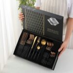 Ménagère doré/noir 24 pièces en acier inoxydable