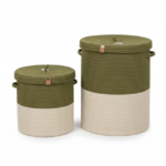 Panier A linge beige et vert