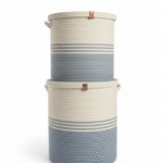 Paniers a linge 2 PCS beige avec bleu