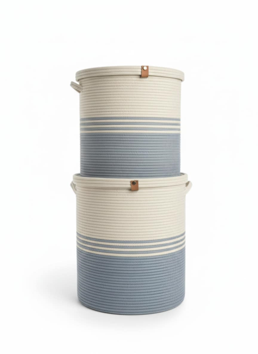 385579e5-28d5-40e9-b530-c1f69557c831 (1) Paniers a linge 2 PCS beige avec bleu – Image 1