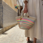 Sac cabas tressé multicolore beige 25cm