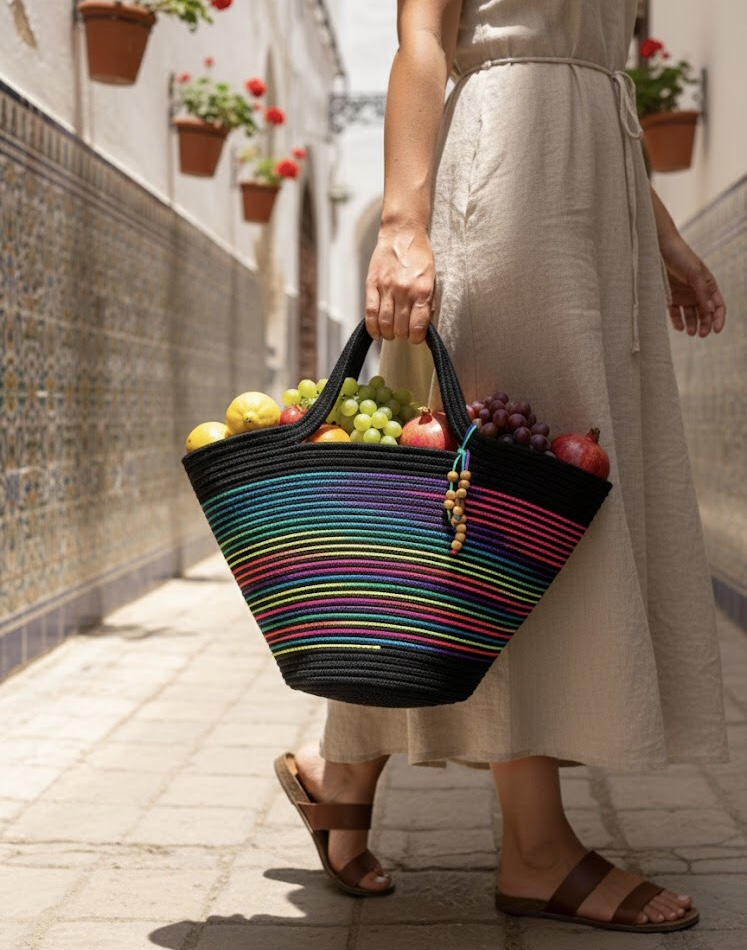 IMG_2817 Sac cabas tressé multicolore 25cm – Image 1