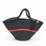 Sac cabas tressé Noir avec touche Rouge 25CM
