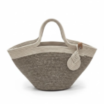 Sac cabas tressé Marron avec touche Beige 25CM